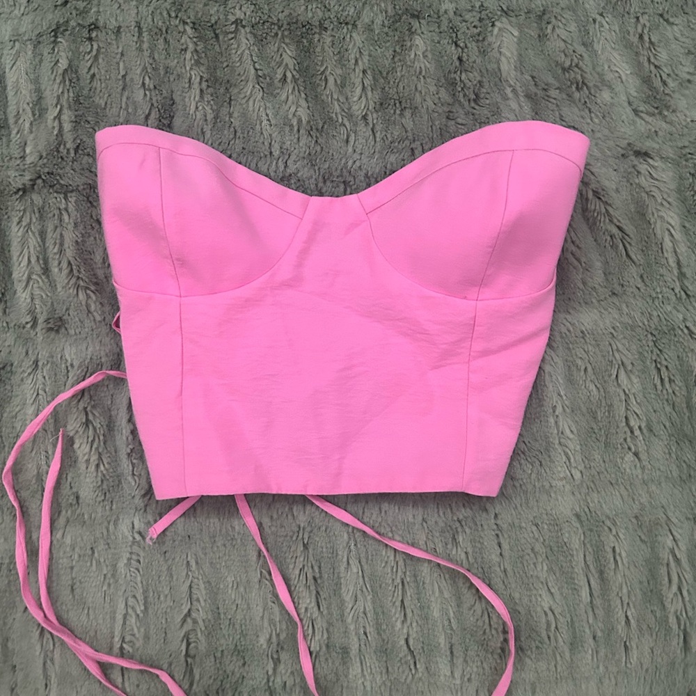 Zara Pink Bustier Crop Top Sleeveless Lace Up Back